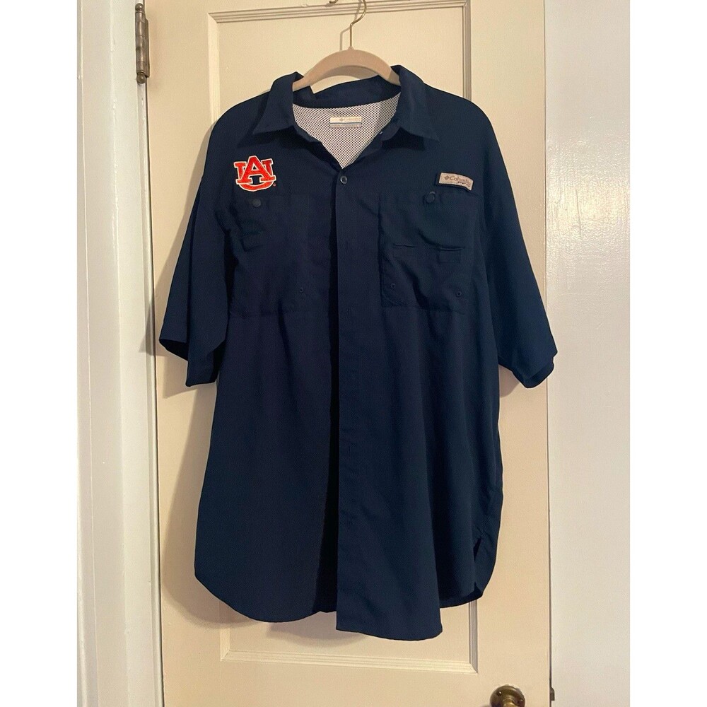 Columbia Auburn Tigers Short Sleeve Button-Down Shirt Navy Blue Size Large